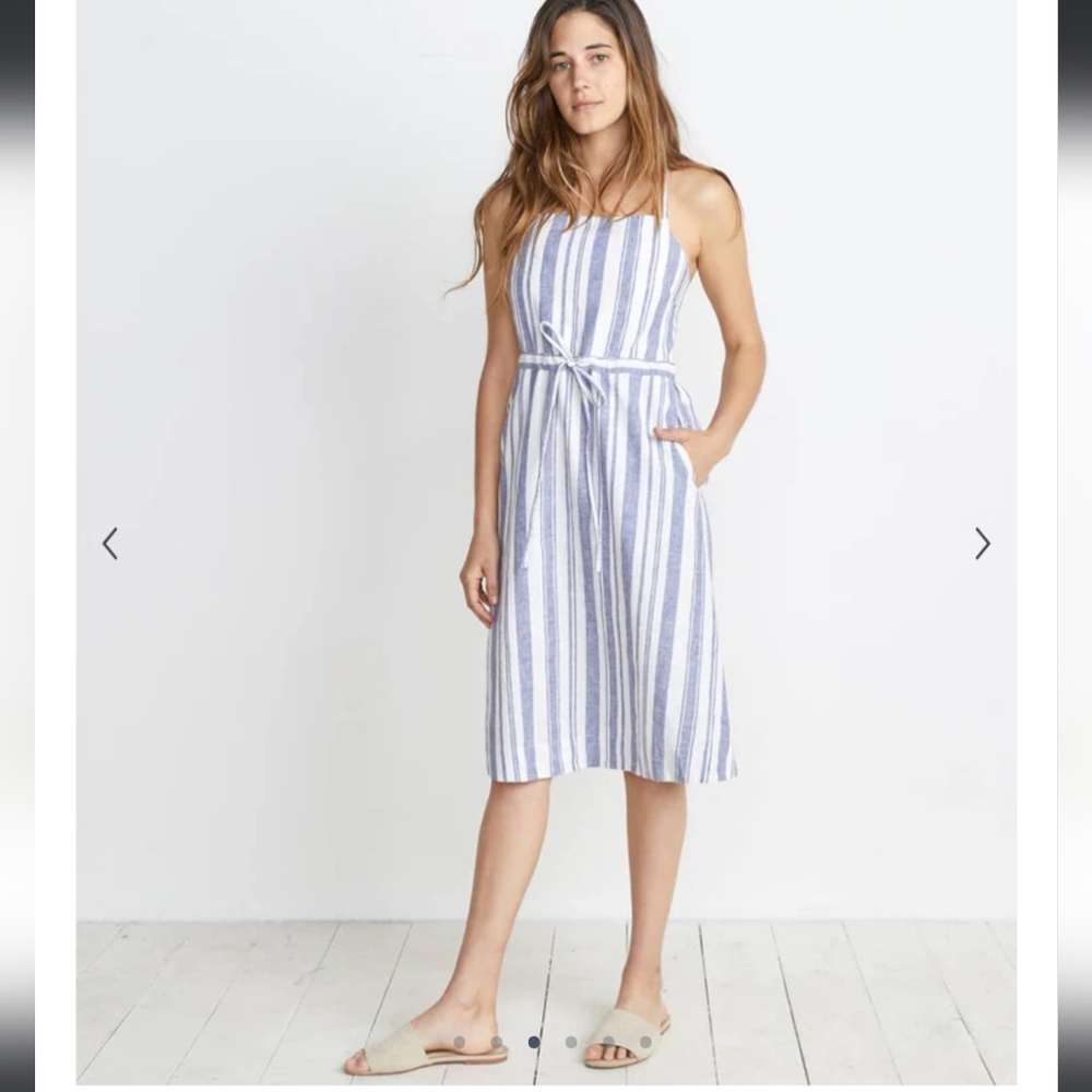 Marine Layer Lily Striped  Dress Linen Blend Blue/White Size Medium